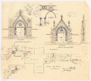 Sankt Anna, Lenhausen: Ansichtendes 1:50 und Details des Hauptportals; Detail der Orgelempore