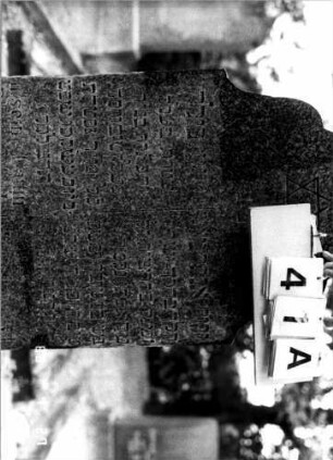 Grabstein 41 (Index: 100110142) Material: Granit Zustand: gut Maße HxBxT: 126x55x18 cm Beschreibung: Stele, Sockel, geschwungener Rundbogenabschluß Symbolik: Davidstern Besonderheit: Doppelgrab für Eheleute: Grabstein 41A