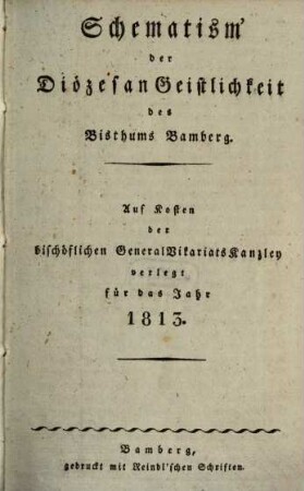 Schematismus des Erzbistums Bamberg. 1813, 1813