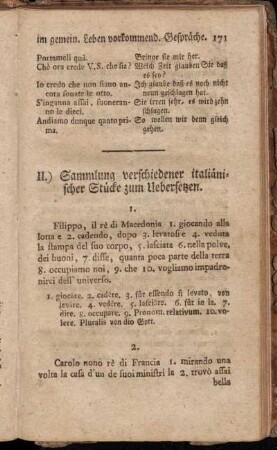 II. Sammlung verschiedener italiänischer Stücke zum Uebersetzen