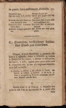 II. Sammlung verschiedener italiänischer Stücke zum Uebersetzen