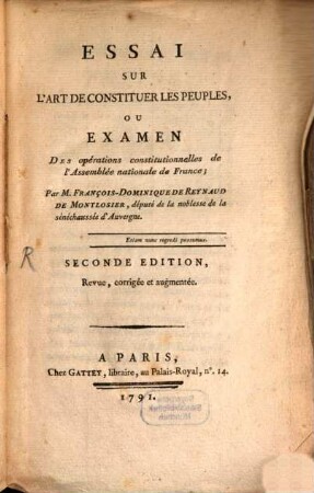 Essai sur l'art de constituer les peuples ...