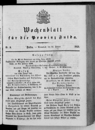 Nr. 8, Ausgabe vom 24. Februar 1849