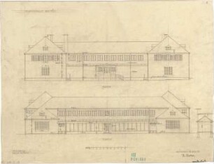 Fischer, Theodor; Bad Tölz (Bayern); Gewerbehalle - Ansichten, Schnitt