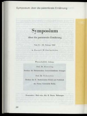 Symposium über die parenterale Ernährung (Sonderheft)