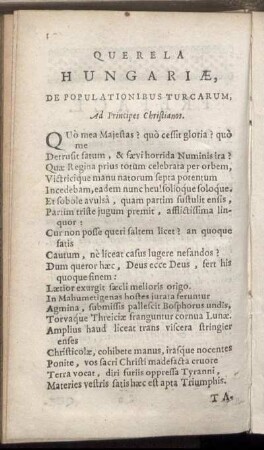 Querela Hungariæ, De Populationibus Turcarum Ad Principes Christianos.