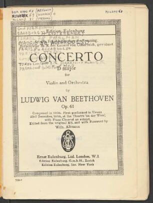 Concerto D major for violin and orchestra : op. 61