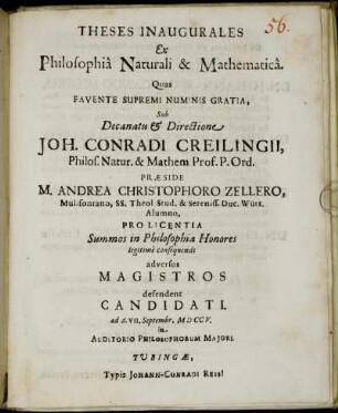 Theses Inaugurales Ex Philosophiâ Naturali & Mathematicâ