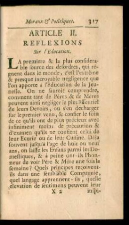 Article II. Reflexions Sur l'Education
