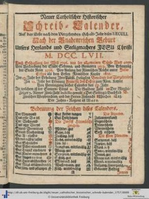 Neuer Catholischer Historischer Schreib-Calender.