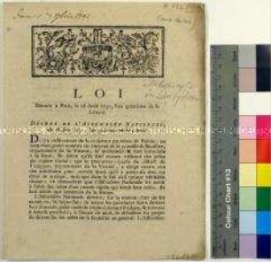 Gesetz - Schlachtopfer des Lehnsystems 10. August 1792 (französisch-deutsch)
