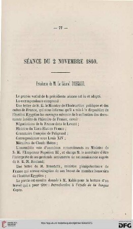 Séance du 2 novembre 1860