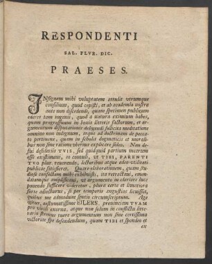 Respondenti Sal. Plur. Dic. Praeses