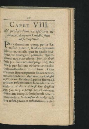 Caput VIII. Ad probandum exceptiones dilatorias, denegatur Remissio, secus ad peremptorias.