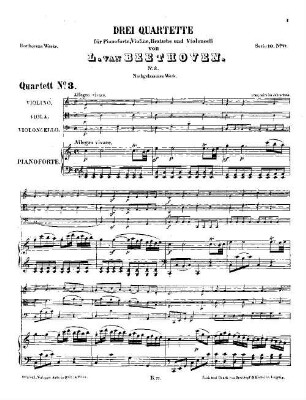 Beethoven's Werke, 77 = Serie 10: Pianoforte-Quintett und Quartette. Quartett für Pianoforte, Violine, Bratsche und Violoncell No. 3 : [WoO 36,3]