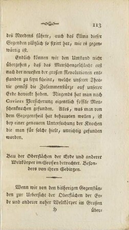 Bau der Oberflächen der Erde und anderer Weltkörper im Großen betrachtet. Besinders von ihren Gebirgen