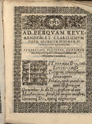 Charistēria. Perqvam Reverendo, Clarissimo Et Doctissimo Viro, Georgio Fverman, Ecclesiae Collegiatae S. Andreae Montis Frisingensis Canonico & Parocho, cum SS. Theologiae Doctor in ... Academia Dilingana ... Anno M.D.XCIV ... pronunciaretur : A B. Virginis Annvnciatae Sodalibus ... inscripta