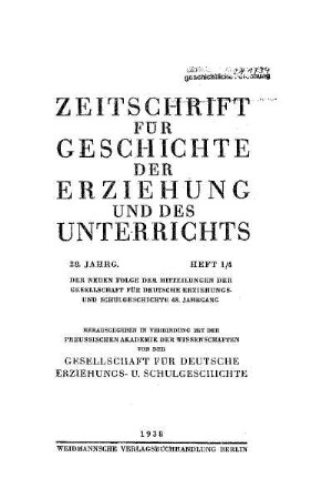 28: Zeitschrift für Geschichte der Erziehung und des Unterrichts - 28.1938