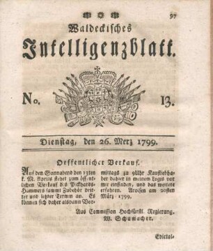 No. 13, Dienstag, den 26. Merz 1799
