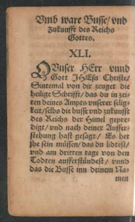 Umb ware Busse/ und Zukunfft des Reichs Gottes. XLI.