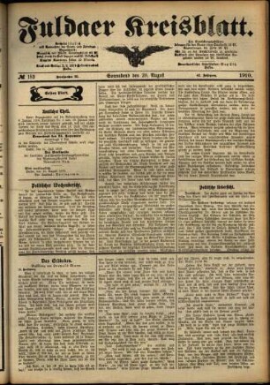 Erste Ausgabe vom Samstag, den 20. August 1910.