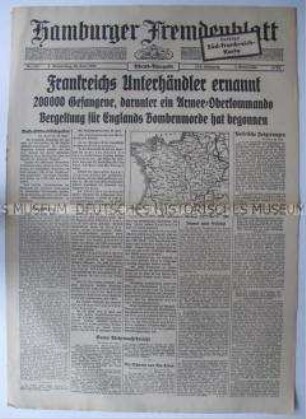 Tageszeitung "Hamburger Fremdenblatt" zur Vorbereitung der Waffenstillstandsverhandlungen mit Frankreich