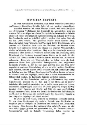 Wie sind in den dem Lateinischen auf der Oberstufe des Gymnasiums wöchentlich zugewiesenen sechs Stunden die drei verschiedenen Aufgaben der Dichterlektüre, der Prosalektüre und der sprachlichen Schulung (schriftlichen Übung) zu behandeln und innerlich zu verknüpfen, um das gesteckte Lehrziel zu erreichen? : [Zweiter Bericht]