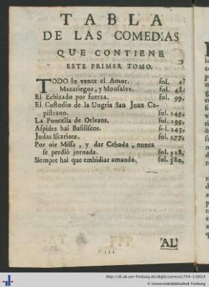 Tabla De Las Comedias Que Contiene Este Primer Tomo.