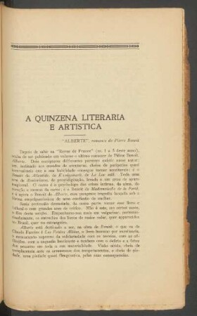 A quinzena literaria e artistica