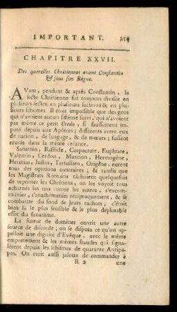 Chapitre XXVII. Des querelles Chrêtiennes avant Constantin & sous son Règne