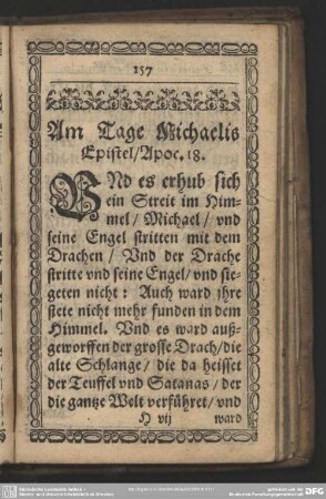 Am Tage Michaelis Epistel, Apoc. 18