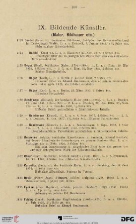 IX. Bildende Künstler (Maler, Bildhauer etc.) (Nr. 1123 - 1188)