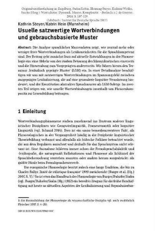 Usuelle satzwertige Wortverbindungen und gebrauchsbasierte Muster