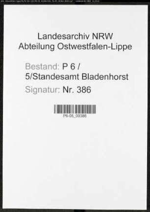 Sterberegister Standesamt Castrop-Rauxel Bladenhorst