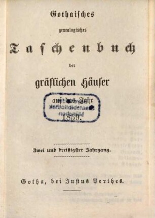Gothaisches genealogisches Taschenbuch der gräflichen Häuser. 1859, 1859