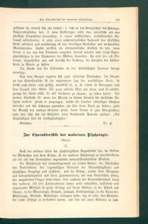 Zur Charakteristik der modernen Psychologie : (Schluß)