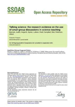 Talking science: the research evidence on the use of small-group discussions in science teaching