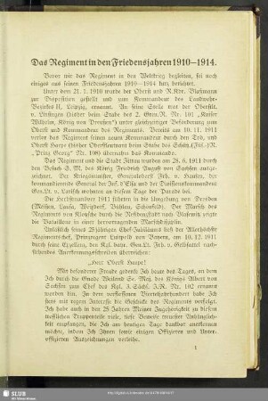 Das Regiment in den Friedensjahren 1910-1914