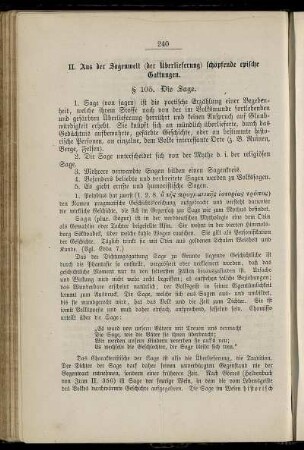II. Aus der Sagenwelt (der Überlieferung) schöpfende epische Gattungen.