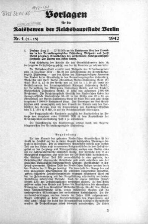 1942: Vorlagen für die Ratsherren der Reichshauptstadt Berlin