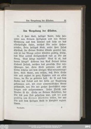 12. Um Vergebung der Sünden.