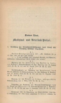 Dritter Titel. Medizinal- und Veterinär-Polizei