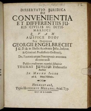 Dissertatio Iuridica De Convenientia Et Differentiis Iuris Civilis Ac Dithmarsici