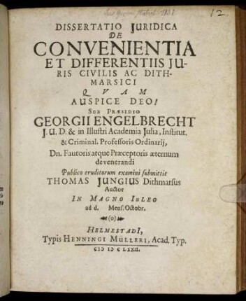 Dissertatio Iuridica De Convenientia Et Differentiis Iuris Civilis Ac Dithmarsici