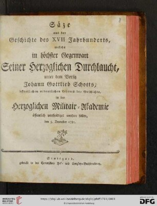 Säze aus der Geschichte des XVII Jahrhunderts