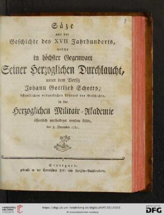 Säze aus der Geschichte des XVII Jahrhunderts
