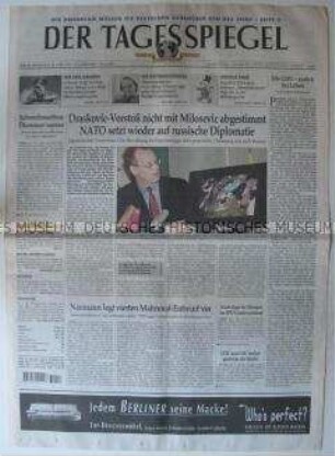 "Der Tagesspiegel", Berliner Tageszeitung mit Leitartikel über den Kosovo-Krieg