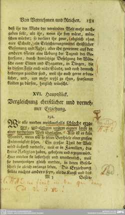 XVI. Hauptstück. Vergleichung christlicher und vornehmer Erziehung