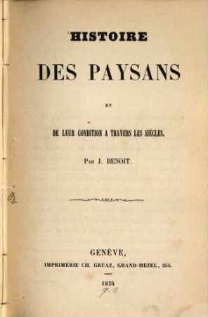 Histoire des paysans et de leur condition a travers les siècles