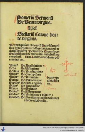 Pomeriũ Sermonũ De Beata virgine. Vel Stellariũ Corone bea/te virginis.